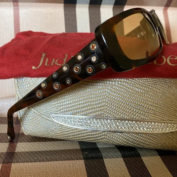 Judith Lieber Handmade in Italy Tortoise Crystal Encrusted Sunglasses